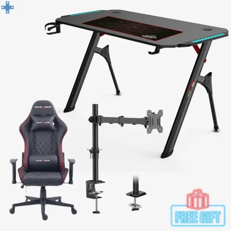 Pack Bureau Gamer RGB TD 02 + Chaise Gamer DxRacer Noire RGb + Support Moniteur Z011