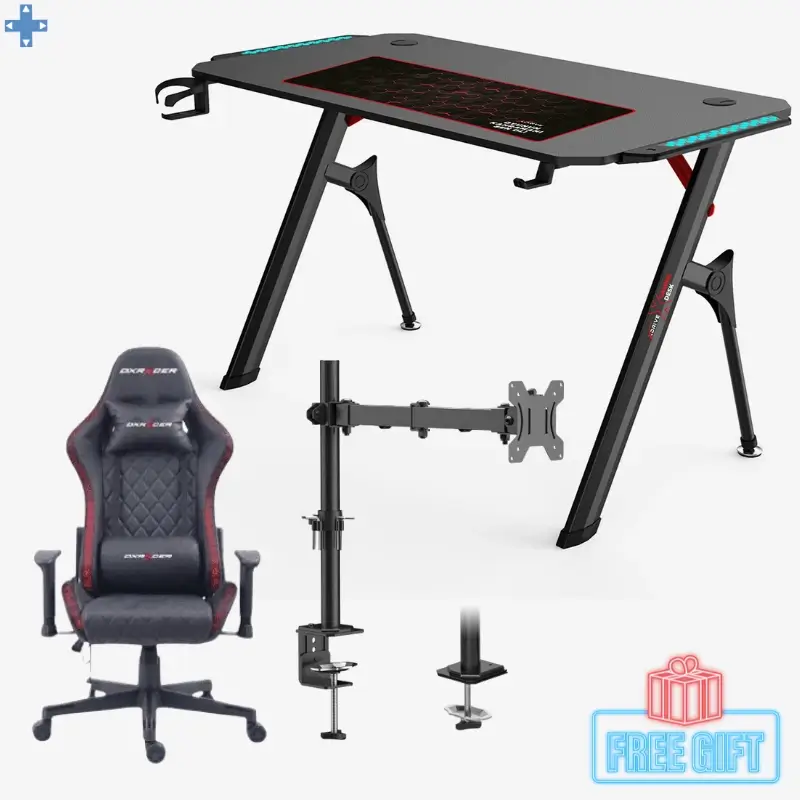 Pack Bureau Gamer RGB TD 02 + Chaise Gamer DxRacer Noire RGb + Support Moniteur Z011