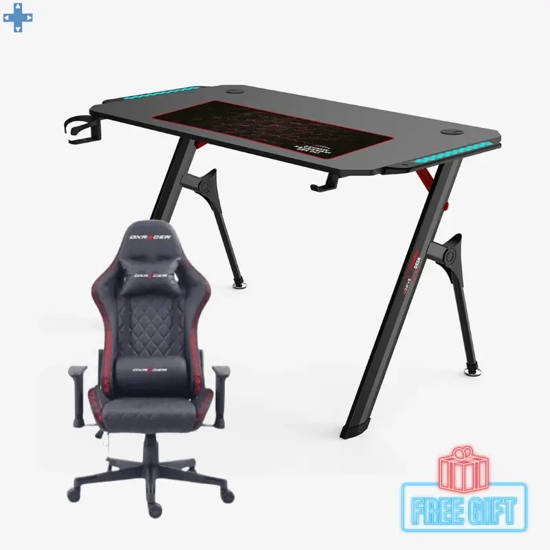 Pack Bureau Gamer RGB TD 02 DEADSKULL 120 x 60 x 75 cm + Chaise Gamer DxRacer Noir RGb