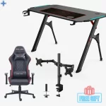 Pack Bureau Gamer RGB TD 02 + Chaise Gamer DxRacer Noire RGb + Support Moniteur Z022