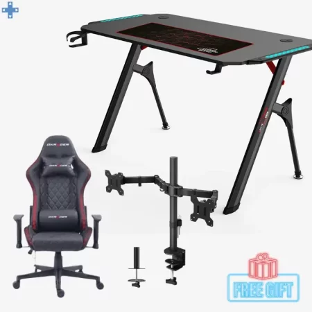 Pack Bureau Gamer RGB TD 02 + Chaise Gamer DxRacer Noire RGb + Support Moniteur Z022